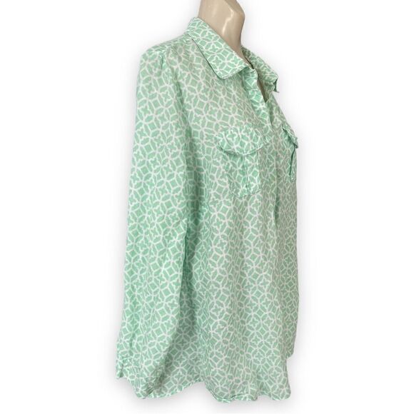 Charter Club Woman Linen Pattern Long Sleeve Button Tab Semi Sheer Blouse - Picture 3 of 15